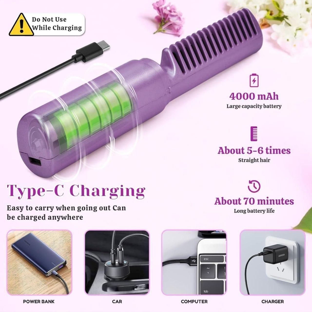 Mini Hair Straightener™ |  Cordless Rechargeable Mini Adjustable Hair Straightener Hot Comb